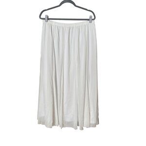 Cydney Mar 1X White Midi Skirt 100% Polyester Elastic Waist Lightweight